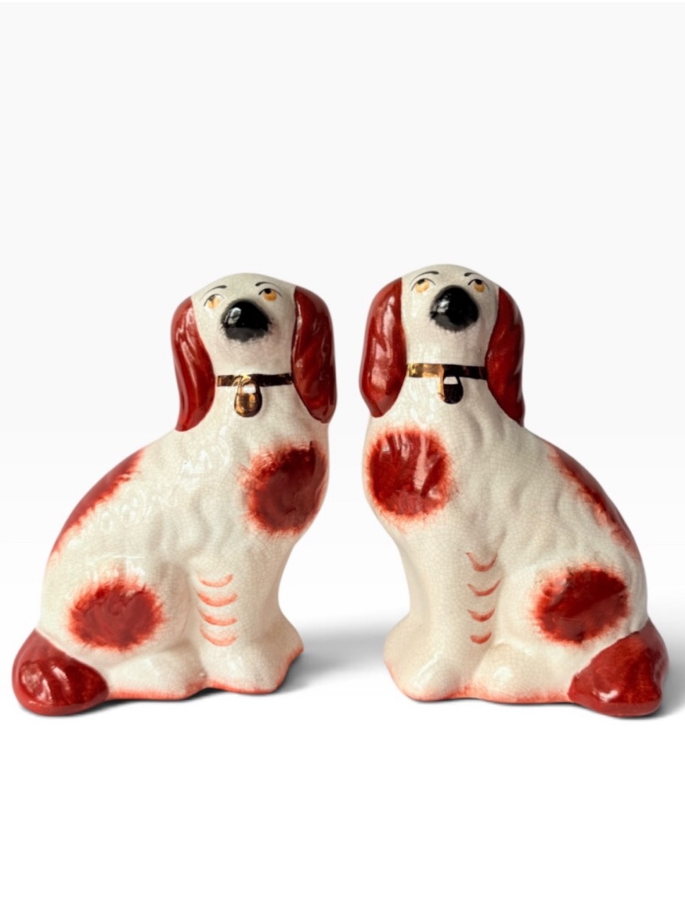 Vintage Pair of English Staffordshire Ware Spaniel Mantle Dogs Russet Figurines